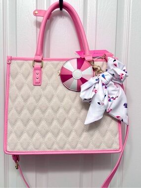 NWT Betsey Johnson Pink n Cream Quilted Tote w/nautical scarf & beach ball